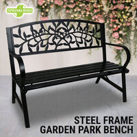 Park Bench Steel Frame Garden Furniture Outdoor Seat Timber Chair Black