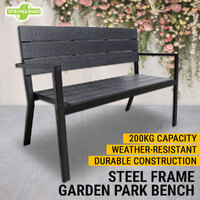 Garden Park Bench Steel Frame Outdoor Lounge Patio Chair Rust-Resistant PVC Slat