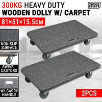2x 300KG Wooden Hand Dolly W/ Carpet 81x51CM Moving Trolley Cart Platform Mover