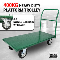 400KG Platform Trolley Heavy Duty Metal Frame Hand Truck Push Cart Dolly Green