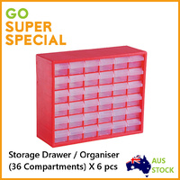 Storage Drawer 6Pcs w/ 36 Compartments Plastic Tool Box Organiser Bin Screw Case