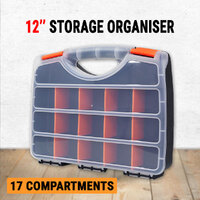 Storage Organiser Plastic 12" W/ 17 Compartments Tool Box Case Organizer Bin