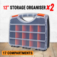 2× Storage Organiser Plastic 12" W/ 17 Compartments Tool Box Case Organizer Bin