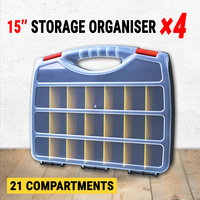 4× Storage Organiser Plastic 15&quot; W/ 21 Compartments Tool Box Case Organizer Bin