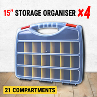 4× Storage Organiser Plastic 15" w/ 21 Compartments, Tool Box Case Organizer Bin