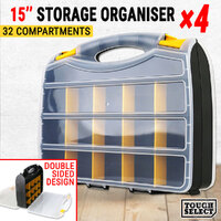 4× Double Sided Storage Organiser Plastic 15&quot; Tool Box 32 Compartments Case Bin