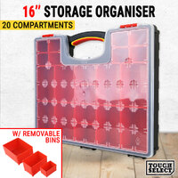 Storage Organiser Plastic 16&quot; W/ 20 Removable Bins Tool Box Case Organizer 