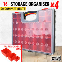 4× Storage Organiser Plastic 16&quot; W/ 20 Removable Bins Tool Box Case Organizer