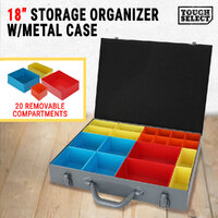 Storage Organiser 18&quot; Metal Case W/ 20 Removable Plastic Bins Tool Box Organizer