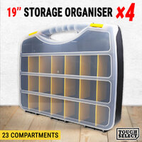 4× Storage Organiser Plastic 19&quot; W/ 23 Compartments Tool Box Case Organizer Bin