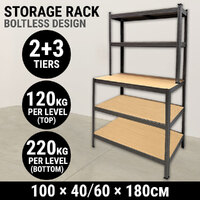 2+3 Tier Boltless Shelving Storage Rack Rivet Warehouse Shelf Garage Racking