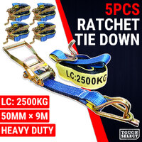 5PCS 2500KG Ratchet Tie Down Strap 50MM x 9M Heavy Duty AS/NZS 4380 Cargo Truck