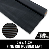 Rubber Mat Fine Rib 5Mx1.2Mx3MM Ute Van Tray Liner Floor Protect Sheet Non-Slip