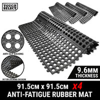 4x Interlocking Rubber Mat Anti Fatigue 91.5x91.5CMx9.6MM Safety Non-slip Rug
