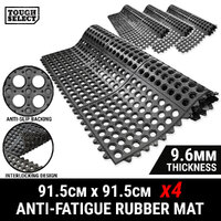 4x Interlocking Rubber Mat Anti Fatigue 91.5x91.5CMx9.6MM Safety Non-slip Rug