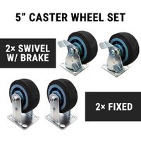 4x 5&quot; Castor Wheel Swivel W/ Brake &amp; Fixed Solid Site Box Toolbox Trolley Caster