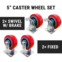 4x 5" Castor Wheel Swivel W/ Brake & Fixed Solid Site Box Toolbox Trolley Caster