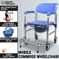 Commode Wheelchair Mobile Toilet Chair Shower Seat Bathroom Bedside Footrest