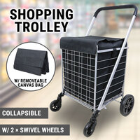 Collapsible Shopping Trolley Steel Basket W/ Canvas Bag Folding Cart Luggage