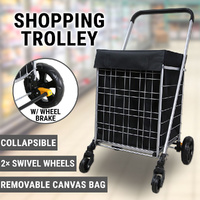 Collapsible Shopping Trolley W/ Canvas Bag &amp; Brake Steel Basket Folding Cart