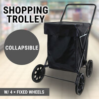 Extra Large Collapsible Shopping Trolley 4 Wheels, Water Resistent, Black, New