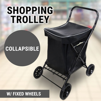 Collapsible Shopping Trolley W/ Bag Steel Cart Folding Fixed Wheels Grocery