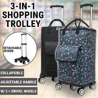 Collapsible Shopping Trolley Cart Bag On 5 Wheels Foldable Adjustable Handle