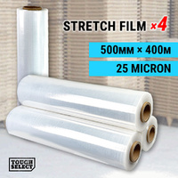 4 Rolls Stretch Film 500mm x 400m 25um Pallet Shrink Wrap Carton Hand Use Clear