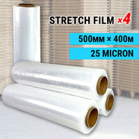 4 x Stretch Film 500mm x 400m x 25mic Pallet Shrink Wrap Hand Carton Roll Clear