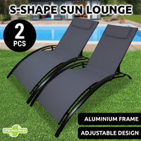 2PCS S-shape Sun Lounge W/ Headrest Recliner Outdoor Camping Beach Pool Fishing