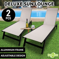 2PCS Sun Lounge Reclining Beach Chair Deck Camping Outdoor Pool Fishing Patio