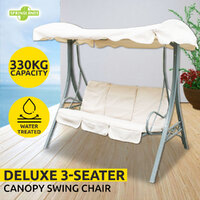 Outdoor Swing Chair 3 Seat Canopy Hanging Chair Garden Bench Steel Frame Cushion