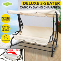 Outdoor Swing Chair Bed 3 Seat Patio Garden Hanging Recline Bench Canopy Beige