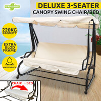 Outdoor Swing Chair Bed 3 Seat Patio Garden Hanging Recline Bench Canopy Beige