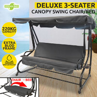 Outdoor Swing Chair Bed 3 Seat Patio Garden Hanging Recline Bench Canopy Grey