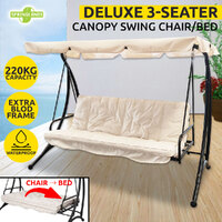 Outdoor Swing Chair Bed 3 Seat Canopy Patio Garden Hanging Recline Bench Beige