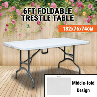 6FT Trestle Table Middle Foldable 182x76x74 cm Portable Picnic Blow Moulded BBQ