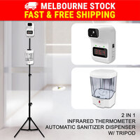 Automatic Sanitiser Dispenser On Adjustable Stand Infrared Thermometer Station
