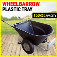 Wheel Barrow Plastic Tray 150KG Capacity 2 Peneumatic Wheels Heavy Duty WheelBarrow - Black
