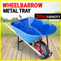 Wheel Barrow Metal Tray 200KG Capacity Heavy Duty WheelBarrow - Blue