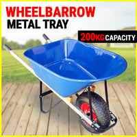 Wheel Barrow Metal Tray 200KG Capacity Heavy Duty WheelBarrow - Blue