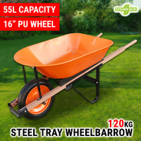 120KG Wheelbarrow 55L Steel Tray Pull Dump Cart Garden Hand Trailer Wagon Lawn