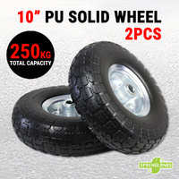 2x 10" PU Solid Wheel Flat Free 250KG Tire Tyre 3.50-4 Wheelbarrow Trolley Cart