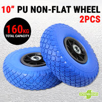 2x 10&quot; PU Solid Wheel Non-flat 160KG Tire Tyre 3.00-4 Cart Trolley Truck Blue