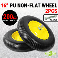2x 16&quot; PU Solid Wheel W/ Axle Non-flat 200KG Tire Tyre 4.00-8 Track Cart Trolley