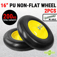 2x 16" PU Solid Wheel W/ Axle Non-flat 200KG Tire Tyre 4.00-8 Track Cart Trolley