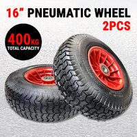 2x 16&quot; Pneumatic Wheel Tire Tyre 400KG Cart 6.50-8 Hand Trolley Wheelbarrow