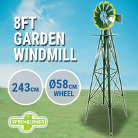 8FT Garden Windmill Metal 243cm Decorative Ornamental Outdoor Wind Mill Green
