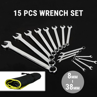 15PCS Wrench Set Metric 8-38mm Combination Open Ring Box End Spanner Tool W/ Bag