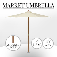 2.5m Wooden Pole Umbrella Outdoor Patio Deck Market Garden Wood Shade Cafe Beige